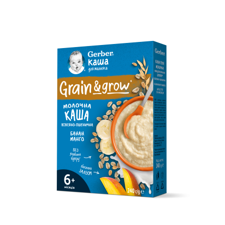 GERBER Мл.каша Овес, Пшен, Банан и Манго 6+м, 240г
