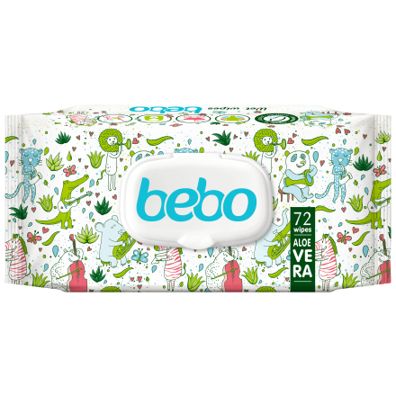 BEBO Влажни кърпички с екстракт от алое вера с капак, 72бр