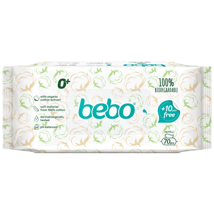 BEBO Влажни кърпички 100% биоразградими с иновативен капак  70 +10 бр