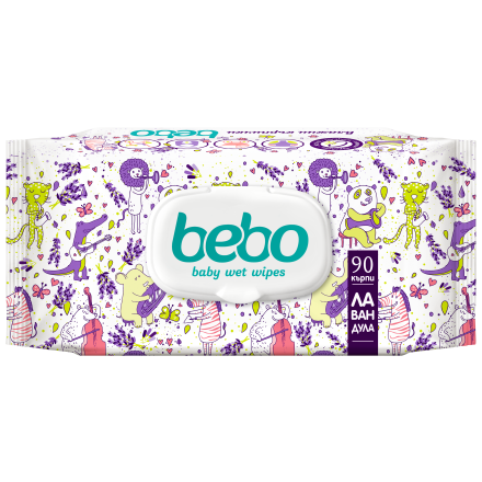 BEBO Влажни кърпички плътни с екстракт от лавандула с капак 90бр