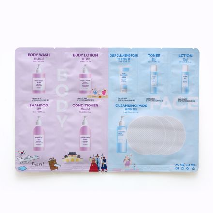 AS:US TRAVEL SHOWER KIT 4 STEP Дълбокопочистваща пяна за лице 5мл, Шампоан 5мл, Балсам 5мл, Душ гел 5мл.