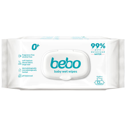BEBO Мокри кърпички 99% Чиста вода с капак, 72бр