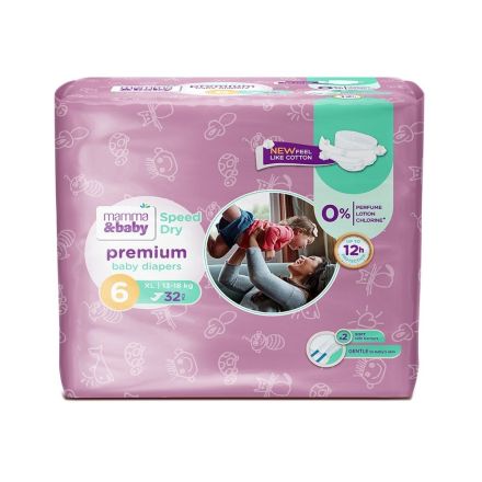 MAMMA&BABY PREMIUM SPEED DRY Пелени размер 6XL , 15+ кг, 32 бр