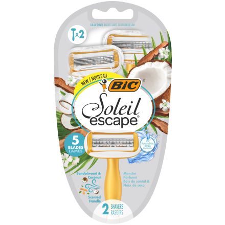 BIC SOLEL ESCAPE 5 Дамска еднократна самобръсначка кокос& сандалово дърво, 2 бр./оп.