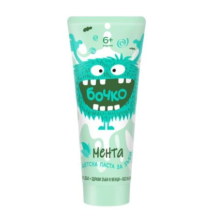 БОЧКО Детска паста за зъби мента  6Г+, 75мл.