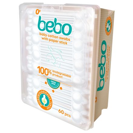 BEBO Клечки за уши с ограничител биоразградими, 60бр.