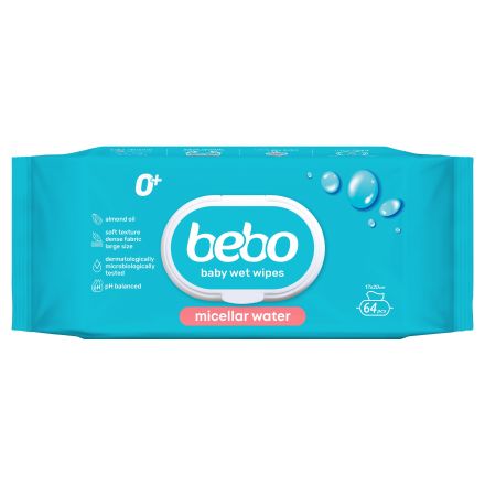BEBO Плътни влажни кърпички с мицеларна вода капак, 64бр.
