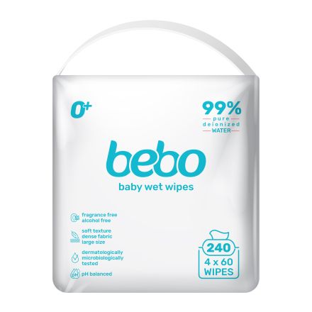 BEBO Влажни кърпички 99% чиста вода,  4Х60БР