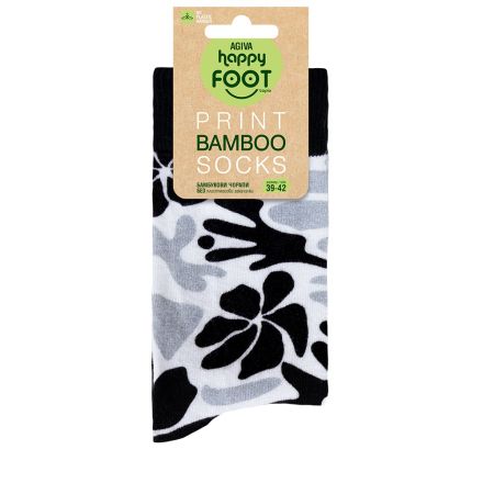 HAPPY FOOTTOPIA Чорапи 80% бамбук с принт цветя черно и бяло р-р 39-42