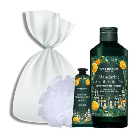 YVES ROCHER Комплект мандарина душ гел 400+крем за ръце 30 мл+гъба+органза