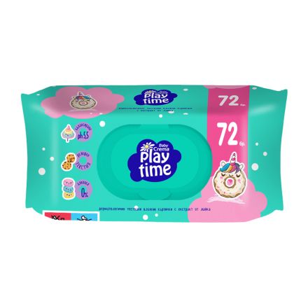 BABY CREMA PLAY TIME Бебешки мокри кърпички зелени/лилави, 72 бр.