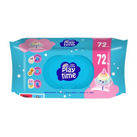 BABY CREMA PLAY TIME Бебешки мокри кърпички сини/жълти, 72 бр.