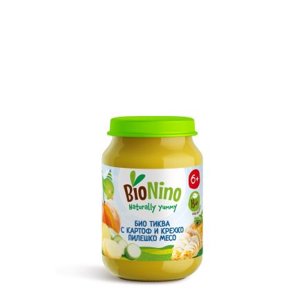 BIONINO 2317 Био пюре с тиква,картоф,тиквички и пилешко месо,6+М 190ГР