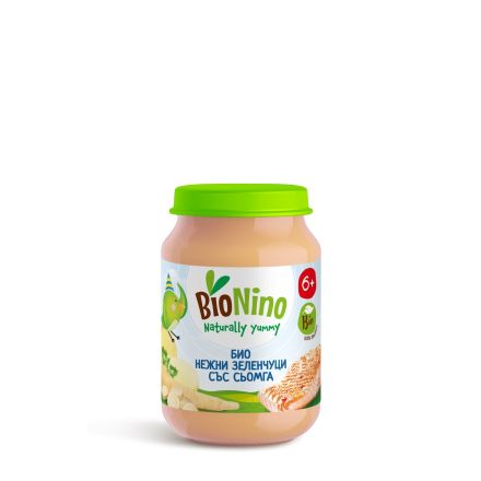 BIONINO 2416 Био пюре зеленчуци със сьомга, 6+М 190ГР 