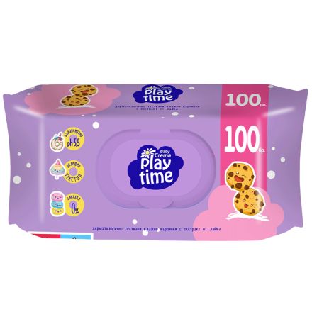 BABY CREMA PLAY TIME Мокри кърпички с лайка, 100 бр.