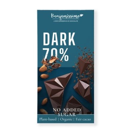 BENJAMISSIMO Веган шоколад без добавена захар тъмен 70%, 60гр.