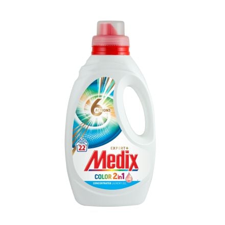 MEDIX COLOR 2in1 Течен перилен препарат за цветни тъкани с омекотител, 22 пранета