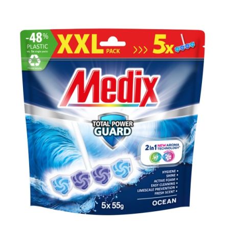 MEDIX WC TOTAL POWER GUARD OCEAN – Твърдо тоалетно блокче океан (синьо), 5х55g; 