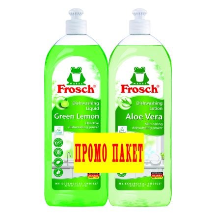 FROSCH Препарат за съдове зелен лимон&алое, 2x750 мл.