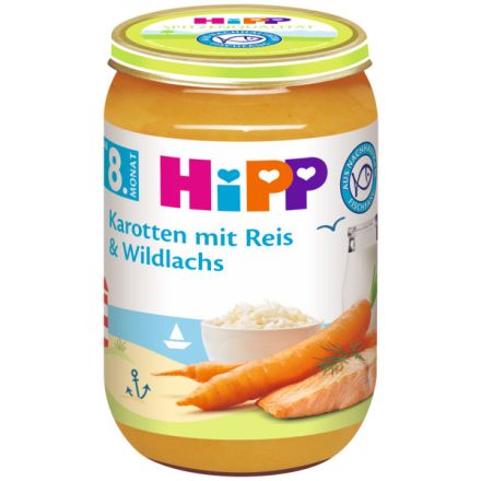HIPP Пюре Моркови, ориз и дива сьомга 8+ месеца 6535, 220 г 