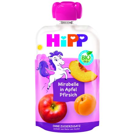 HIPP HIPPIS Био Плодова закуска пауч Слива, ябълка и праскова 12+ месеца, 100 г