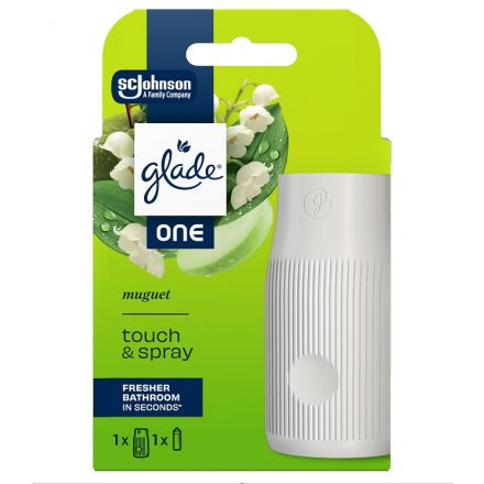 GLADE ONE TOUCH & SPRAY Спрей ароматизатор за баня и тоалетна с пълнител момина сълза, 10мл.