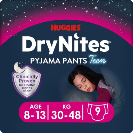 HUGGIES DRYNITES Пижама-гащи 8-13г., розови, 30-48кг., 9бр.