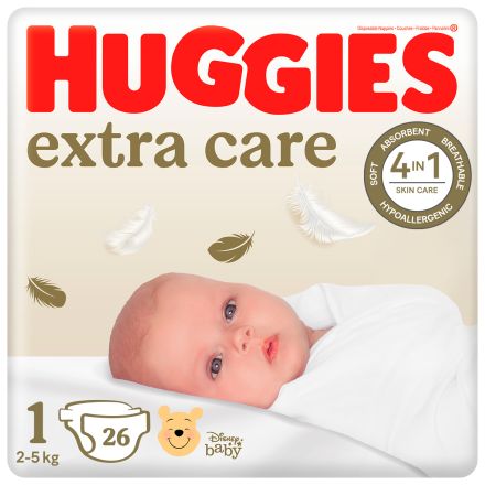 HUGGIES EXTRA CARE Пелени 1, 2-5кг., 26бр.