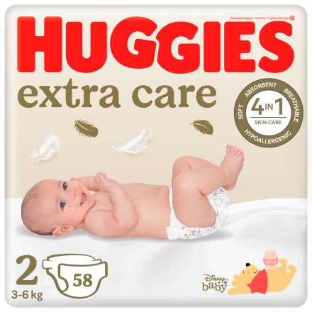 HUGGIES EXTRA CARE Пелени 2, 3-6кг., 58бр.