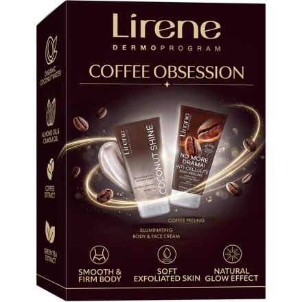 LIRENE COFFEE OBSESSION, COCONUT SHINE Комплект крем за лице и тяло+пилинг за тяло с кафе