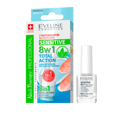 EVELINE NAILS TOTAL ACTION SENSITIVE Интензивен заздравител 8 в 1, 12 мл.