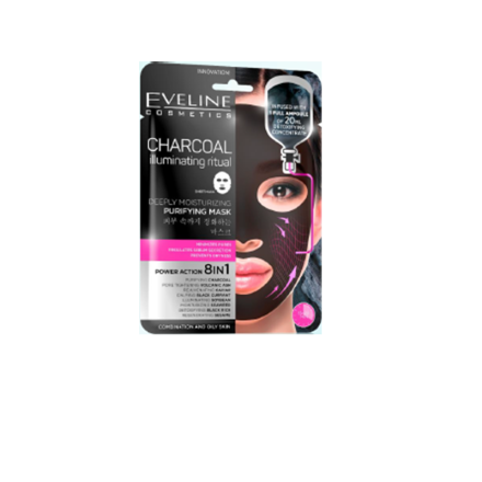 EVELINE SHEETS KOREAN Маска за лице с активен въглен, 20 мл. 