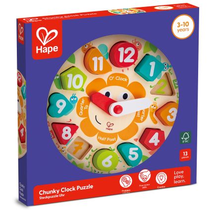HAPE Дървен часовник и сортер, 1бр.