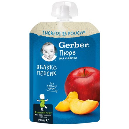 GERBER Пауч ябълки и праскови, 12+м, 150г