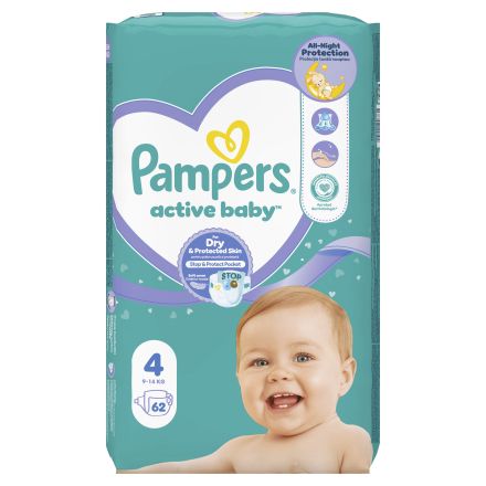 PAMPERS JUMBO PACK Бебешки пелени за еднократна употреба Maxi размер 4, 9-14кг., 62 бр.