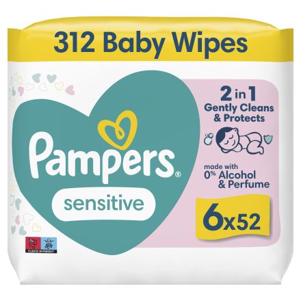 PAMPERS SENSITIVE Бебешки мокри кърпички, 6х52 бр