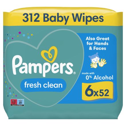 PAMPERS FRESH CLEAN Бебешки мокри кърпички, 6х52 бр