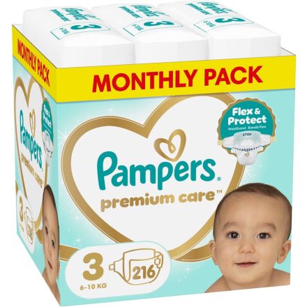 PAMPERS PREMIUM CARE Пелени  S3 6-10кг, 216бр.