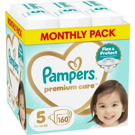 PAMPERS PREMIUM CARE Пелени - Размер 5, 11-16 kg, 160 броя