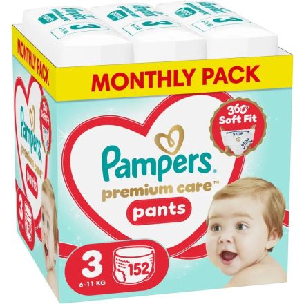 PAMPERS PREMIUM CARE Пелени-гащи - Размер 3, 6-11 kg, 152 броя