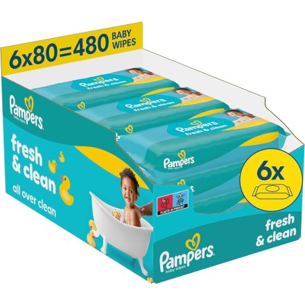 PAMPERS FRESH CLEAN Бебешки мокри кърпички 6Х80бр.