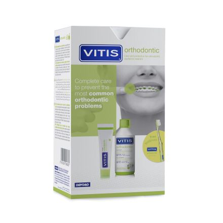 DENTAID VITIS ORTHO Комплект вода за уста + паста за зъби 100мл.+четка за зъби