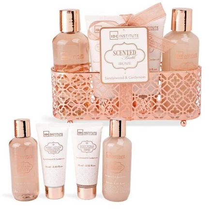 IDC SCENTED BRONZE Комплект душ гел+лосион+пяна за вана+скраб+декоративна поставка
