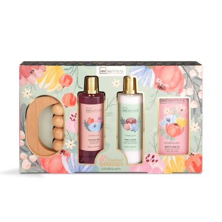 IDC SCENTED GARDEN Комплект душ гел+лосион+соли за вана+дървен масажор
