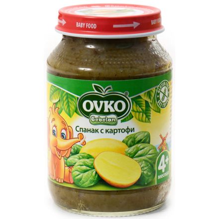 BEBELAN OVKO Пюре спанак с картофи от 4м, 190 гр. 