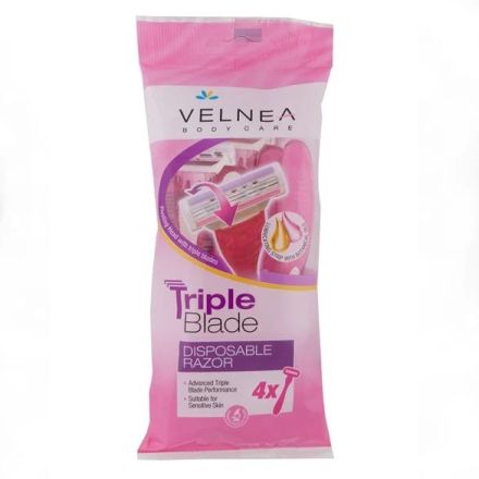 VELNEA Дамска еднократна самобръсначка с 3 ножчета, 4бр.