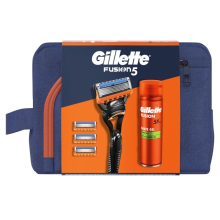 GILLETTE FUSION Комплект Система за бръснене  с 4 ножчета и гел за бръснене, 200 мл 