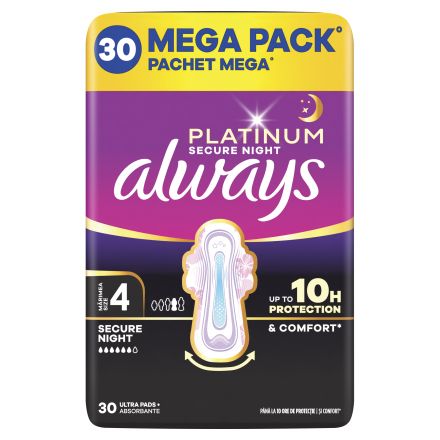 ALWAYS SECURE NIGHT MEGA Дамски превръзки, размер 4, 30бр.