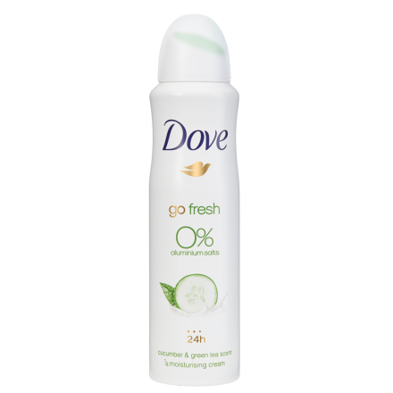 DOVE GO FRESH Дамски део спрей краставица 0% алуминий, 150 мл.