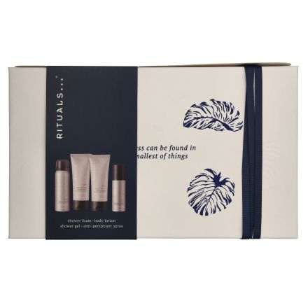 RITUALS HOMME SMALL Подаръчен комплект прей против изпотяване, 50 мл; чувствен пенлив душ гел, 50 мл; охлаждащ шампоан и душ гел 2в1, 70 мл; лосион за тяло за суха кожа, 70 мл.